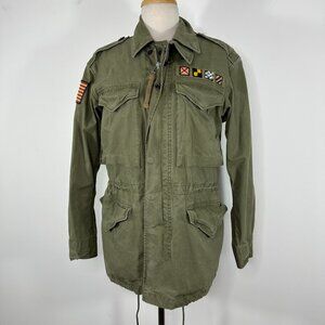 Polo Ralph Lauren Military Army Fatige Jacket Green USA Flag Badge Men's Sz S